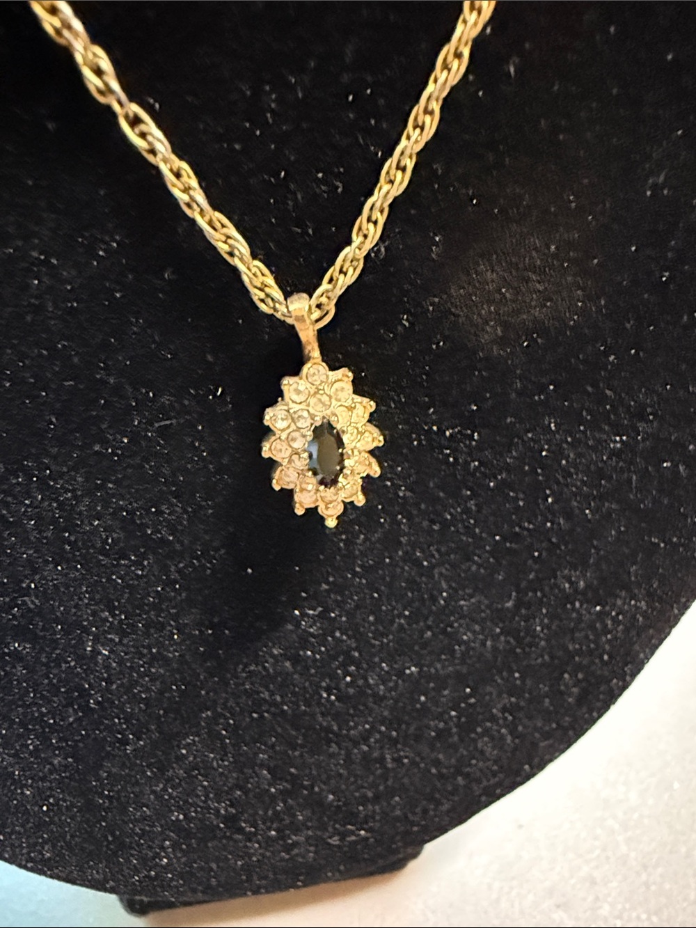 Gold-Tone Black Stone with Crystals Pendant Necklace